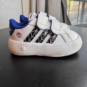 Adidas Marvel Spiderman Sneakers Hook‎ Loop White Blue Baby Toddler Size 5K